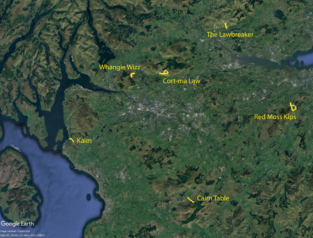 Satellite map showing locations of the 6 Bog n Burn courses